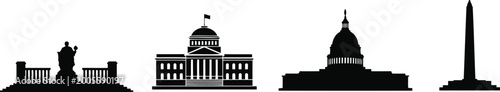 Photography Famous washington dc monuments and capital buildings vector illustration silhouette set
