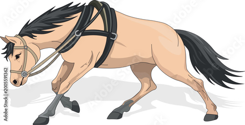 Bild auf Leinwand Draft Horse in Pulling Pose with Harness Cartoon Style Vector Illustration