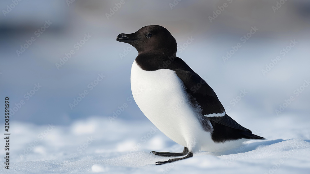 Obraz premium Little auk seabird in southern Spitsbergen, Arctic wildlife photography concept, polar travel and birdwatching, with copy space