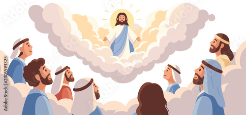 Cuadro en lienzo Jesus Christ Ascension to Heaven Scene with Disciples and Divine Light for Chris
