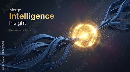 Energy sphere pulses with radiant light while merging into intricate flowing data cables to symbolize the synthesis of advanced intelligence and complex analytical insight for enterprises.