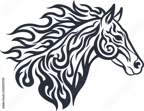 фотографія Majestic horse head design with powerful tribal patterns, illustrating spirited