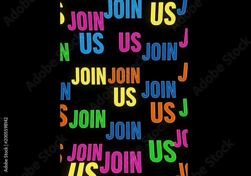 Join Us - Colorful Text on Black Background.
