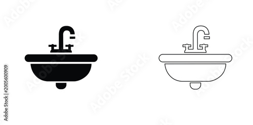 Wash basin or washstand with tap icon, Wash basin or washstand with tap Silhouette Vector