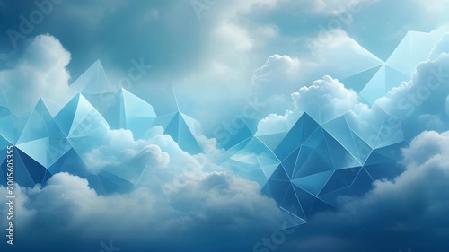 Abstract Geometric Ice Crystals Floating in Dreamlike Clouds.
