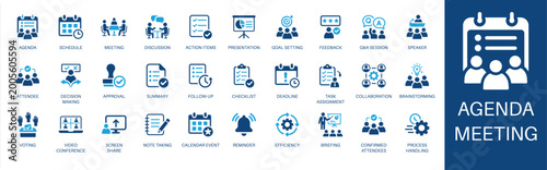 Tableau sur toile Agenda meeting and schedule solid icon set