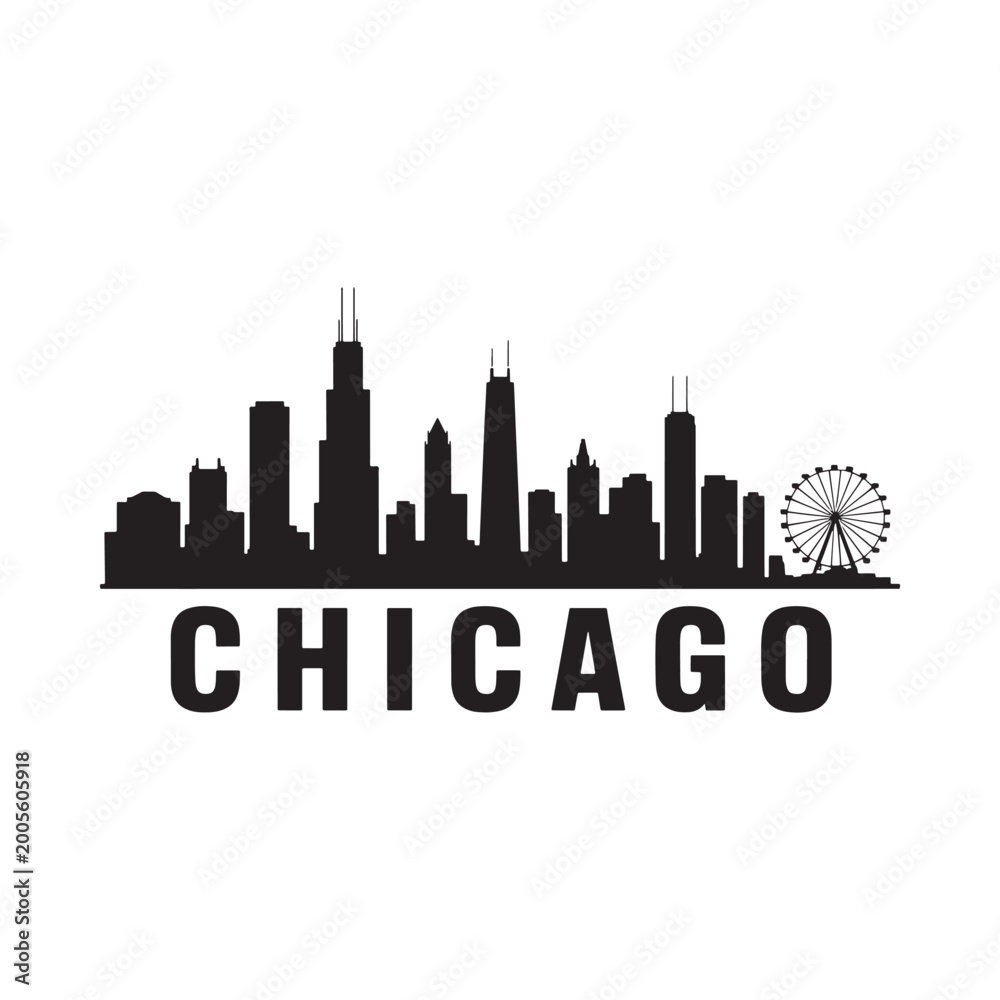 Obraz premium Chicago Skyline Silhouette with City Name Text
