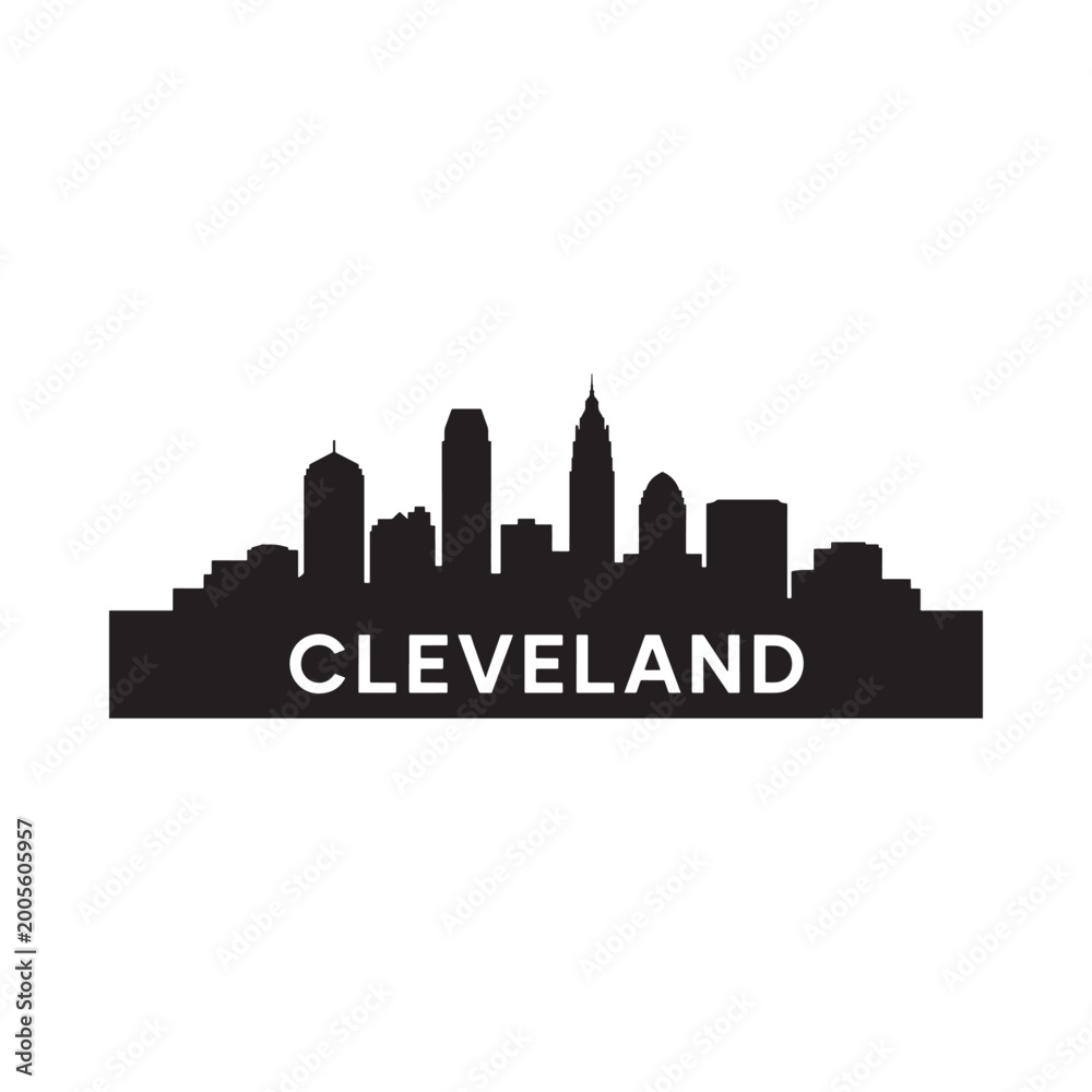 Obraz premium Cleveland Skyline Silhouette with City Name Black on White