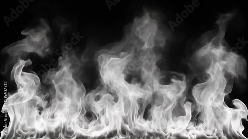 Abstract White Smoke and Fire Wisps on Black Background.