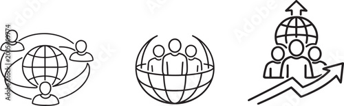 Continuous one line global team icon with unity and worldwide collaboration theme