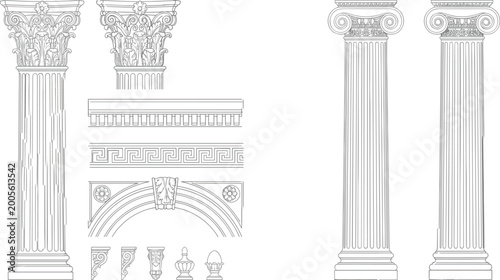 Tableau sur toile Classical Greek and Roman column architecture set with Corinthian Ionic pillars