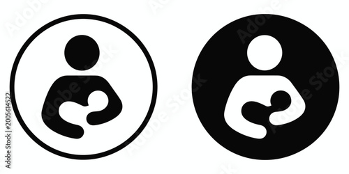 Two icons of a person holding a baby one in a circle outline and one in a solid circle