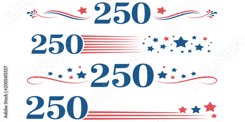 Collection of Four Decorative Numbers 250 With Patriotic Motifs numeral