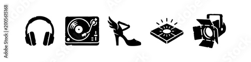 Cuadro en lienzo Nightlife and Music Industry Vector Icon Set Featuring Headphones, Turntable, Wi