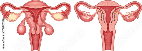 Billede på lærred Detailed Anatomical Vector Illustration of Female Reproductive System Showing Ut