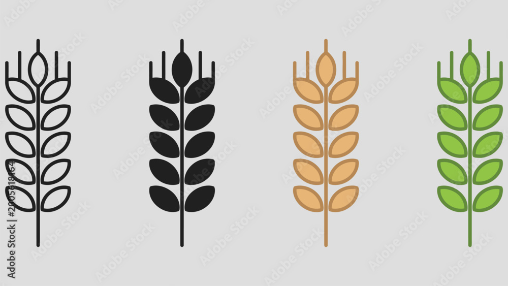 Fototapeta premium Wheat icon. Simple grain or cereal symbol. Rye, harvest or gluten vector illustration. Agriculture plant isolated icon set. 