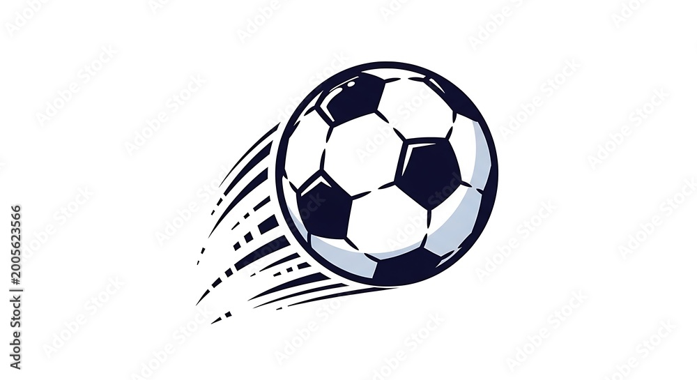 Fototapeta premium cartoon soccer ball bouncing in mid air with squash and stretch effect, dynamic motion lines, playful animation style, vibrant colors, isolated on pure white background, centered composition, 