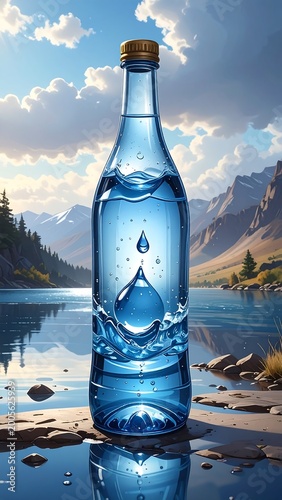 Pure refreshment in a bottle, set against a serene mountain lake backdrop