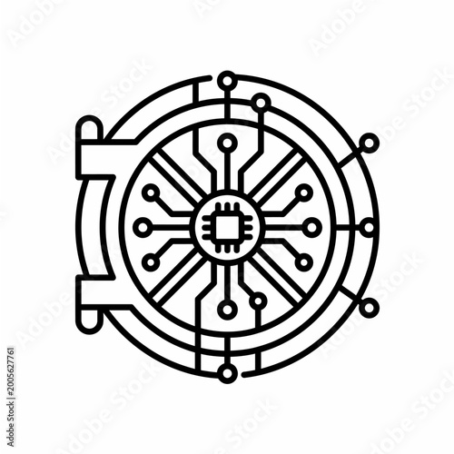 Vault Secure and Bank Safe Door Line Icon