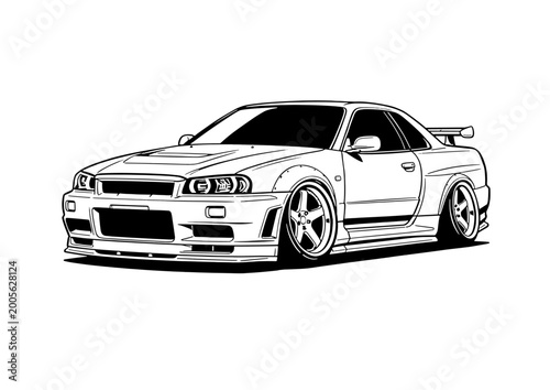 Bild auf Leinwand Japanese sports car line art illustration