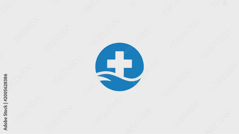 Obraz premium An illustration depicts a blue logo with a white cross on a wavy line inside a circle.