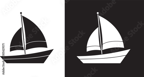Minimalist black sailboat vector icon on a clean white background, perfect for nautical themes.