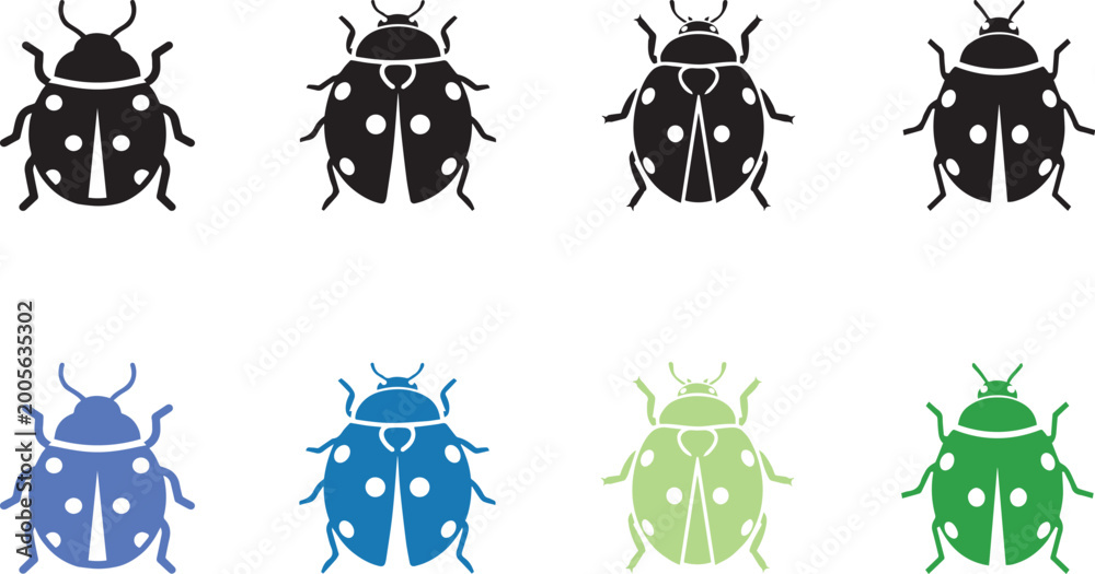 Fototapeta premium ladybug insect icon, solid black, white background, minimalist, sharp edges, vector style.