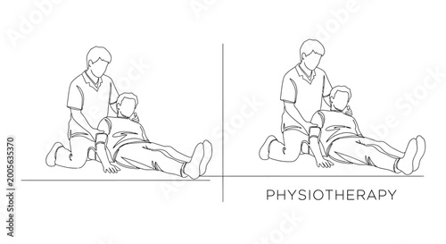 Foto Continuous line drawing of a physiotherapist helping a patient with rehabilitation exercises