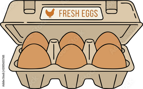 Photos Fresh Eggs in Open Cardboard Carton Box with Chicken Label – Brown Eggs Packagin