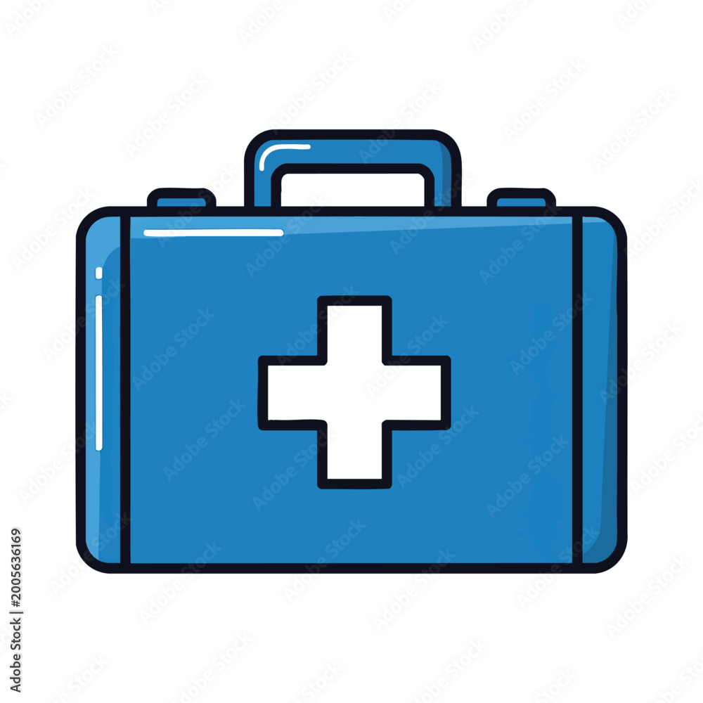 Obraz premium A blue first aid kit icon on a white background.
