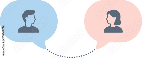 Engaging conversation between two individuals in colorful speech bubbles. EPS vector illustration
