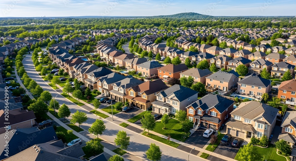 Fototapeta premium aerial view of suburban neighborhood with houses and trees