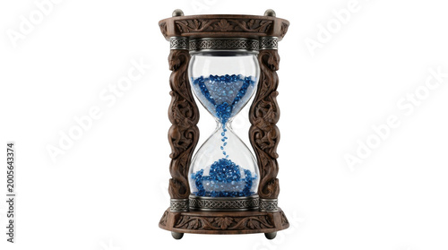 Ornate Dragon Carved Hourglass With Blue Gemstone Sand