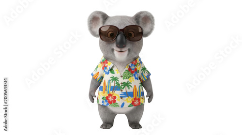 Happy Cartoon Koala Wearing Hawaiian Shirt And Sunglasses