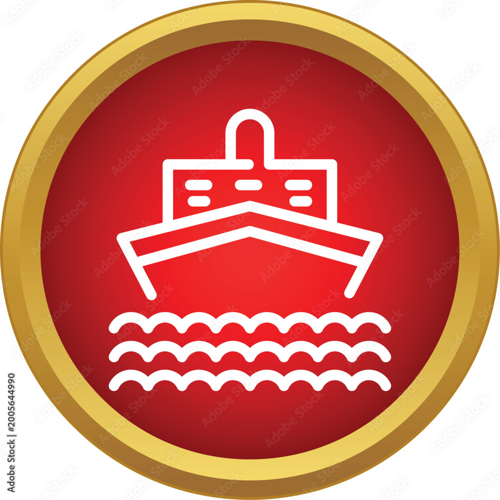 Obraz premium Ship icon on a red and gold button representing travel and transportation