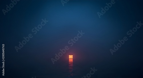Glowing Door in Foggy Night, Mystical Portal, Dark Environment, Atmospheric Viewpoint, Symbolizing Mystery and Exploration