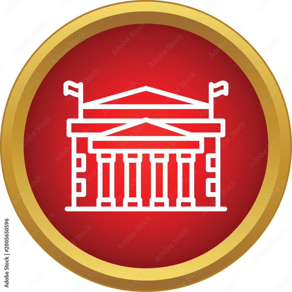 Fototapeta premium White outline of a classical building with columns and flags in a red circle