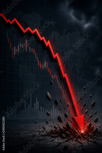 Financial Crisis Concept with Falling Red Arrow and Market Collapse
