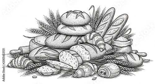 Foto Assortment of Freshly Baked Breads and Pastries Illustration.