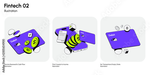 A clean and modern fintech illustration pack focused on financial workflows and UI states. vector illustration