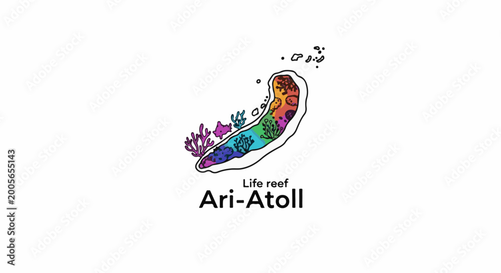 Naklejka premium Vividly colored reef life illustration with text below