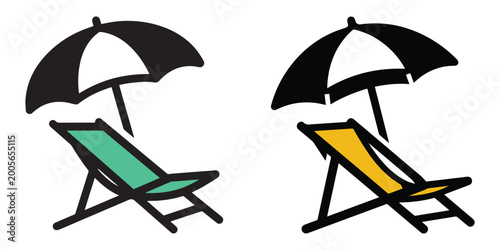 Konstfotografi Tropical Beach Chair And Umbrella Summer Vector Illustration