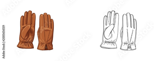 Bild auf Leinwand Durable leather protective gloves in cartoon style using brown and white colors