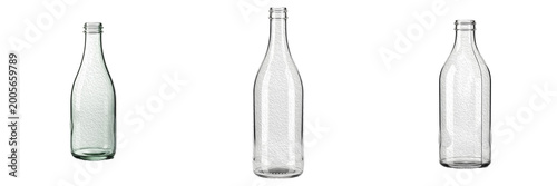 Fotografía set of clear glass wine bottles on withe background PNG photo''