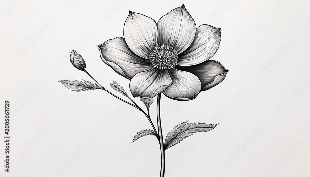 Obraz premium a black and white drawing of a flower with a stem