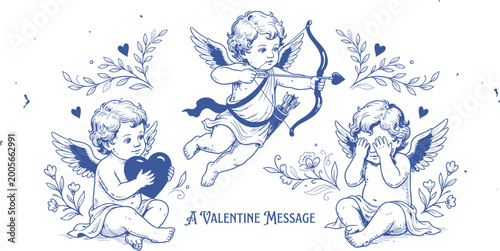 Foto Vintage illustration of cupid and figures in a baroque style silhouette