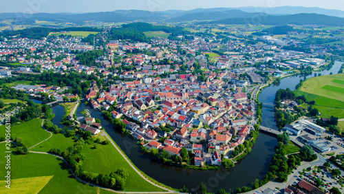Obraz na płótnie Aerial view around the city Cham in Germany