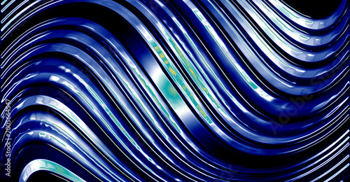 Abstract Blue Wave Lines Background Futuristic Glowing Curved Stripes on Black