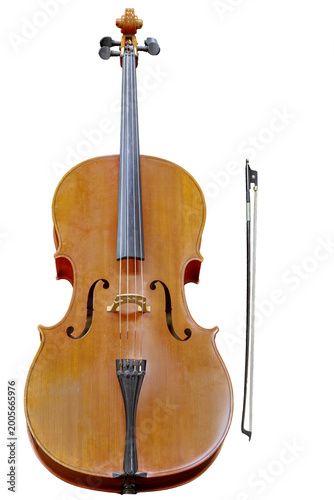 Cello and bow on a white background