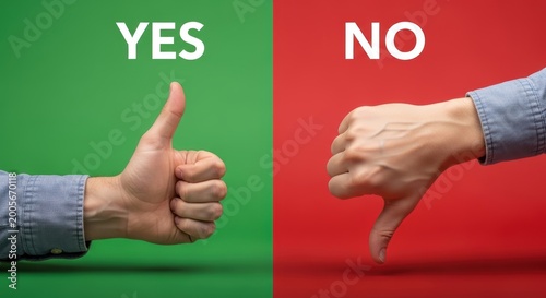 business decision making thumbs up and down on red and green background